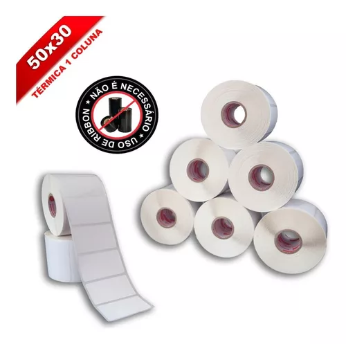 20 Rolos Etiqueta 50x30 1 Coluna Térmica Zebra Argox Elgin Cor Branco