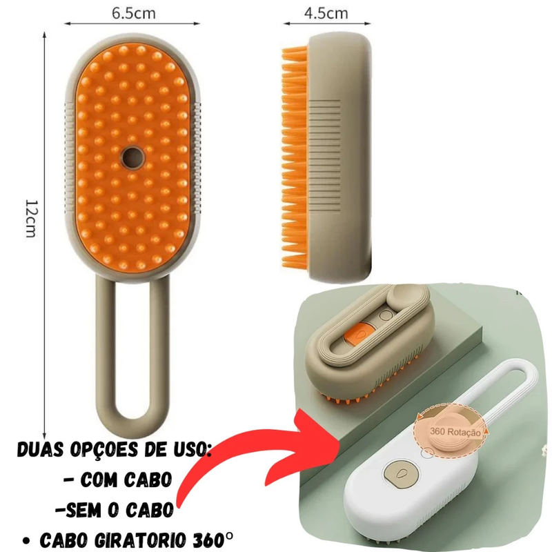 Escova A Vapor 3 em 1 Para Cães e Gatos